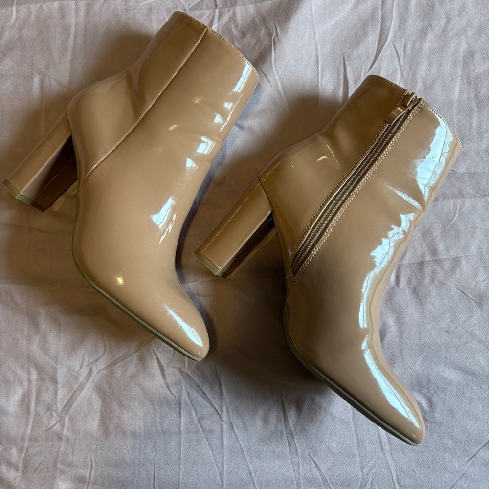Patent Leather Almond Toe Ankle Boots